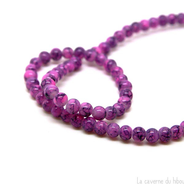 x50 petites perles en verre (4mm) couleur rose & noir