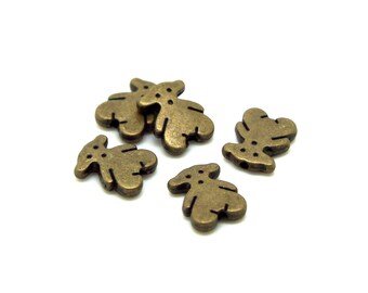 x5 perles nounours (11x9mm) en métal couleur bronze