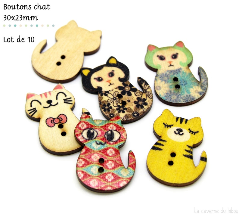 Au choix Boutons en bois multicolores couture scrapbooking Chat