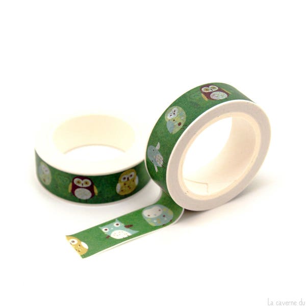Masking tape hibou chouette (10M) couleur vert