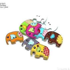 x5 boutons éléphants (25x19mm) Plusieurs choix disponibles