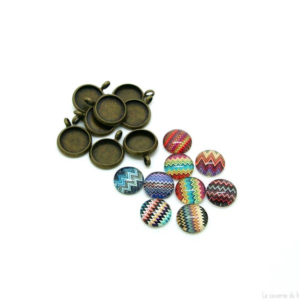 Lot de 5 supports pendentif et cabochons style aztec amérindien