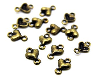 x20 petits connecteurs coeur (10x6mm) en métal couleur bronze