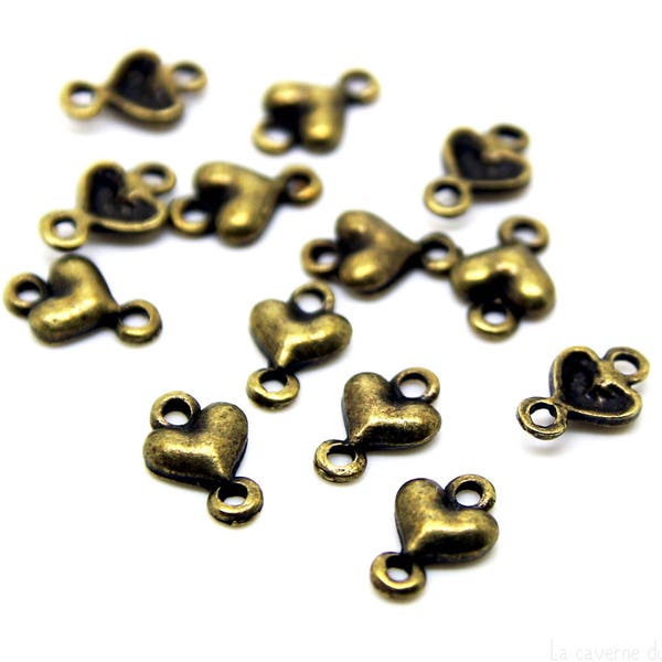 x20 petits connecteurs coeur (10x6mm) en métal couleur bronze