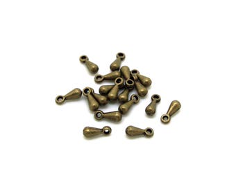 x20 mini breloques goutte d'eau (7x3mm) métal couleur bronze