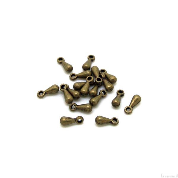 x20 mini breloques goutte d'eau (7x3mm) métal couleur bronze