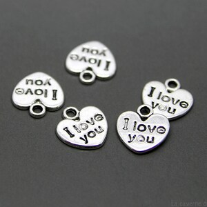 x5 hartbedeltjes I love you (12x11mm) zilverkleurig metaal