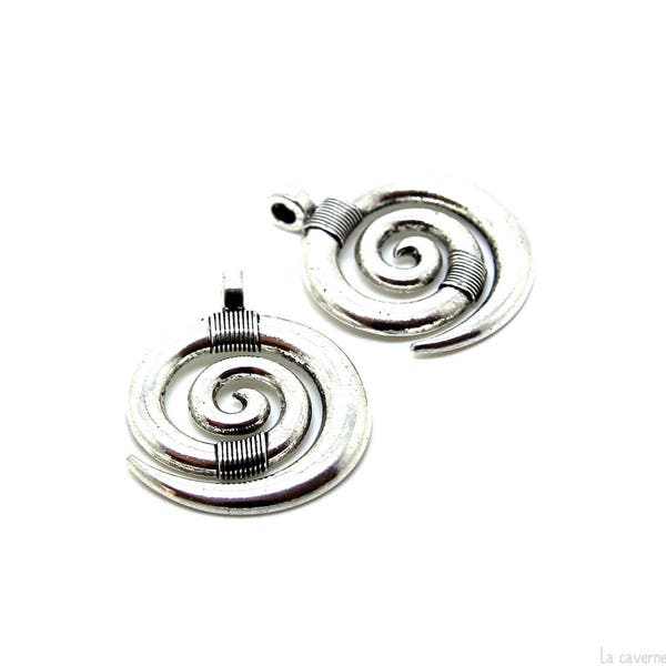 x1 pendentif spirale tourbillon (35x28mm) métal couleur argenté