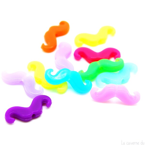 x10 perles moustache (20x8mm) acrylique multicolores