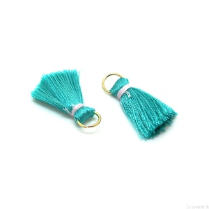 x2 petits pompons à franges (20mm) couleur vert d&#39;eau