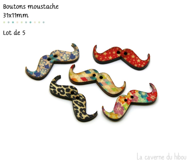 Au choix Boutons en bois multicolores couture scrapbooking Moustache