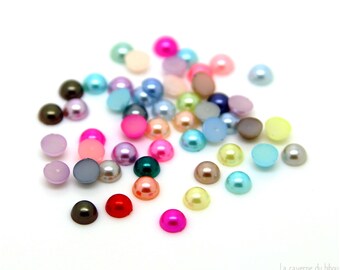 x100 mini cabochons demi-perles (4mm) nacrés multicolores