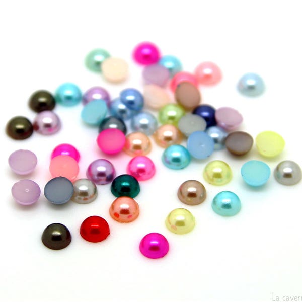 x100 mini cabochons demi-perles (4mm) nacrés multicolores