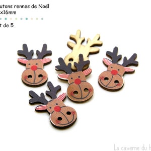 Boutons en bois Thème Noël Au choix x5 rennes de Noël