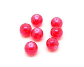 x10 perles en verre (10mm) couleur rose fluo