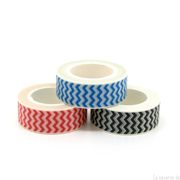 Lot de 3 masking tape chevrons (10M) rouge bleu & noir