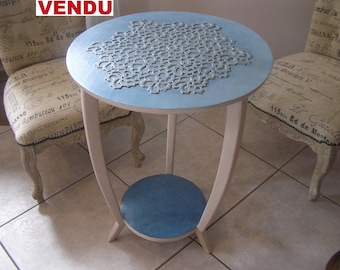 Guéridon patiné, Table d'appoint relookée, Style Art Déco, années 30, Desserte, Décoration d'intérieur, Déco Chambre d'hôtes, Bout de canapé