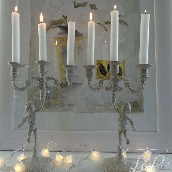 Chandelier angelot romantique, Maison et ameublement, Décoration d'intérieur, objet décoratif, chandelier Shabby, patine, relooking,