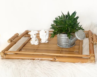 Bamboo rattan tray vintage old home decor