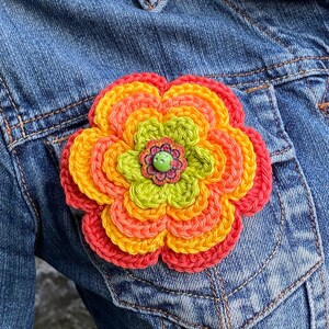 Large sunny shades flower brooch made with retro vintage crochet