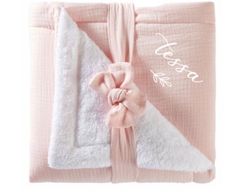 Couverture chaude rose blush gaze de coton microfibre