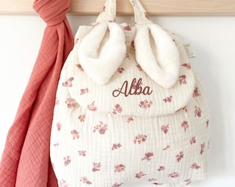 Sac lapinou fleurs gaze de coton enfant personnalisé