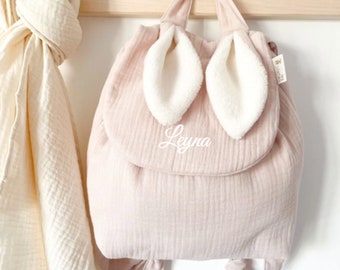 Sac lapinou rose gaze de coton enfant personnalisé