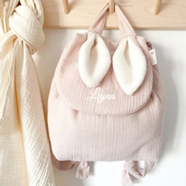 Sac lapinou rose gaze de coton enfant personnalisé