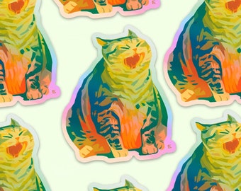 Screaming Cat large holographic vinyl sticker // Waterproof sticker - Cat sticker -