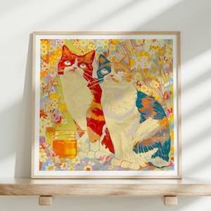 True Giclée Cat Print - Honey and wildflowers cat Art - Limited Edition 8x8 Inches - High-Quality Cat wall art