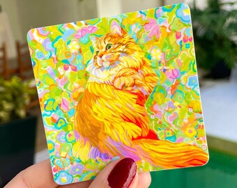 Colorful vision cat large vinyl sticker // high-quality sticker - Waterproof sticker -Die cut sticker - Cat sticker