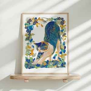 True Giclée Cat Print - Blue whimsy cat Art - Limited Edition 8x10 Inches - High-Quality wall art