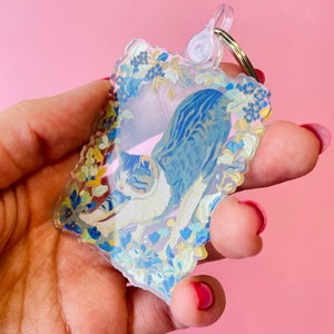 Acrylic keychain Blue whimsy cat