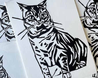 Black cat linocut print