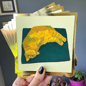 Umgedrehte Katze Goldfolie Kunstdruck - noch vorrätig Limitierter Kunstdruck für Gönner