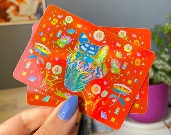 Red Tiger Holographic Large Vinyl sticker // Waterproof sticker - Die cut sticker - Cat sticker