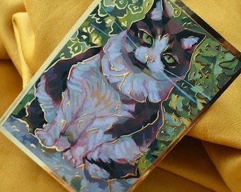 Mischievous cat gold foil print