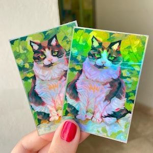 Mischievous cat holographic vinyl sticker // high-quality sticker - Waterproof sticker -Die cut sticker - Cat sticker