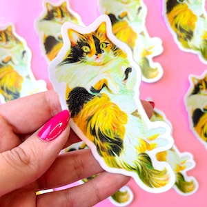 Bleistift Farben Katze Großer Vinyl Aufkleber // Wasserfester Aufkleber - Gestanzter Aufkleber - Katzenaufkleber