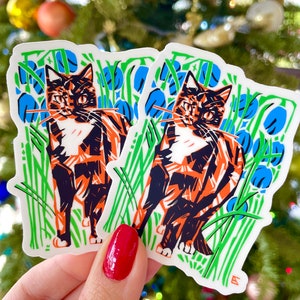 Snow drop cat viny high-quality sticker // Waterproof sticker -Die cut sticker - Cat sticker