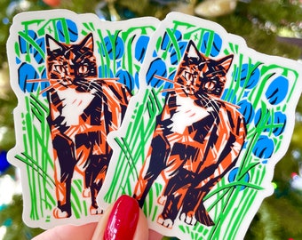 Pegatina de vinilo de gato con forma de campanilla de nieve – Troquelada e impermeable