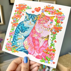 Impresiones en papel dorado de gatos de San Valentín