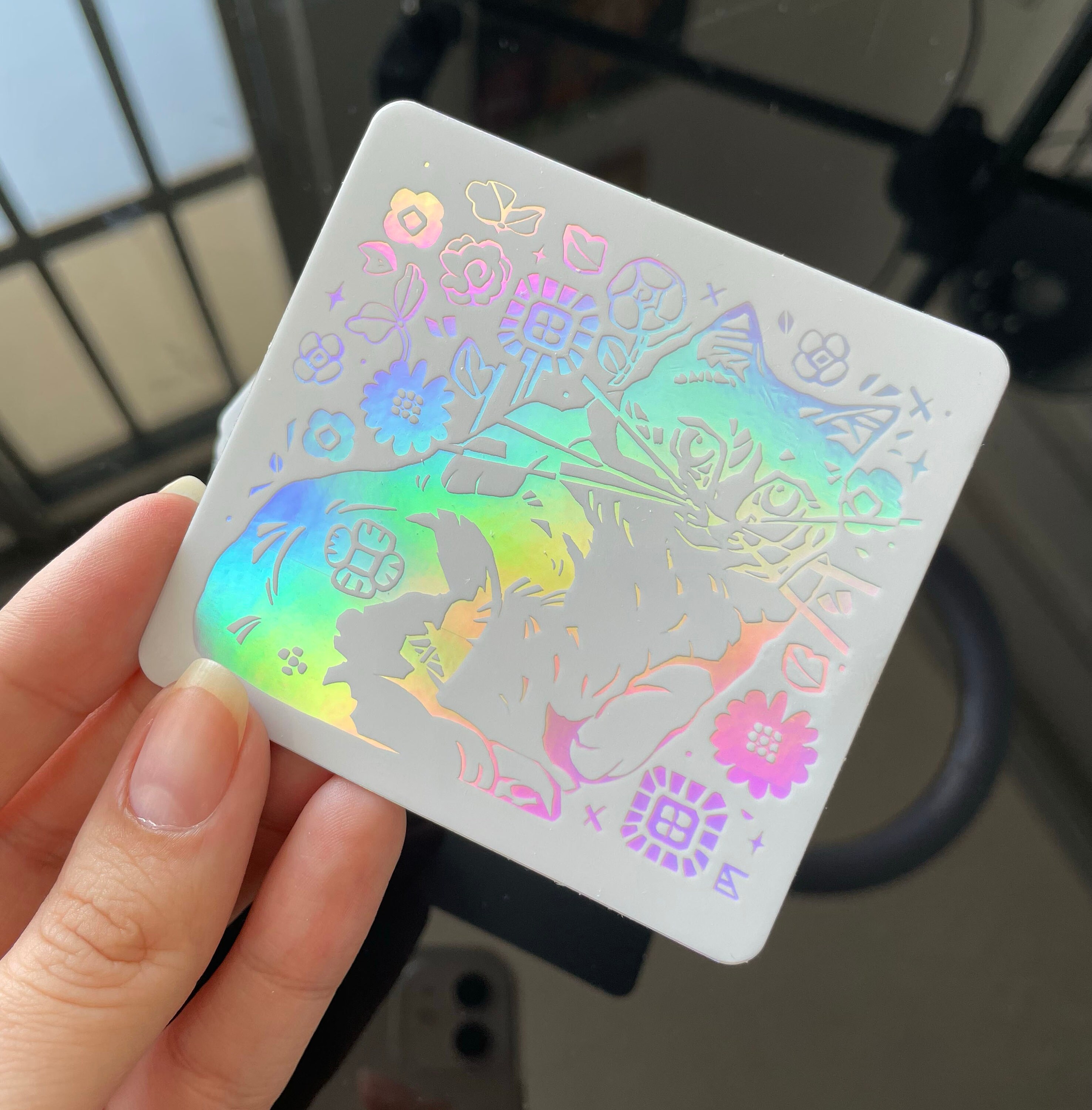 Holographic Cat Sticker - Floral Die Cut, Waterproof Vinyl - Etsy
