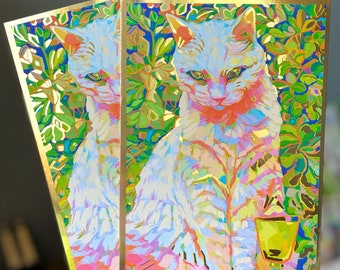 Absynthe cat gold foil art print