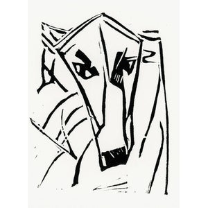 Dog linocut print in black