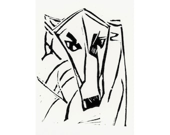 Dog linocut print in black