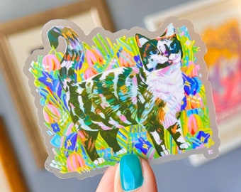 Rainbow cat transparent vinyl sticker // Waterproof sticker - Cat sticker - Die cut sticker
