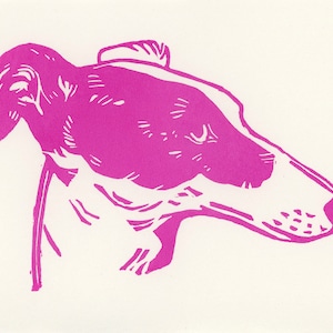 Pink dog linocut print