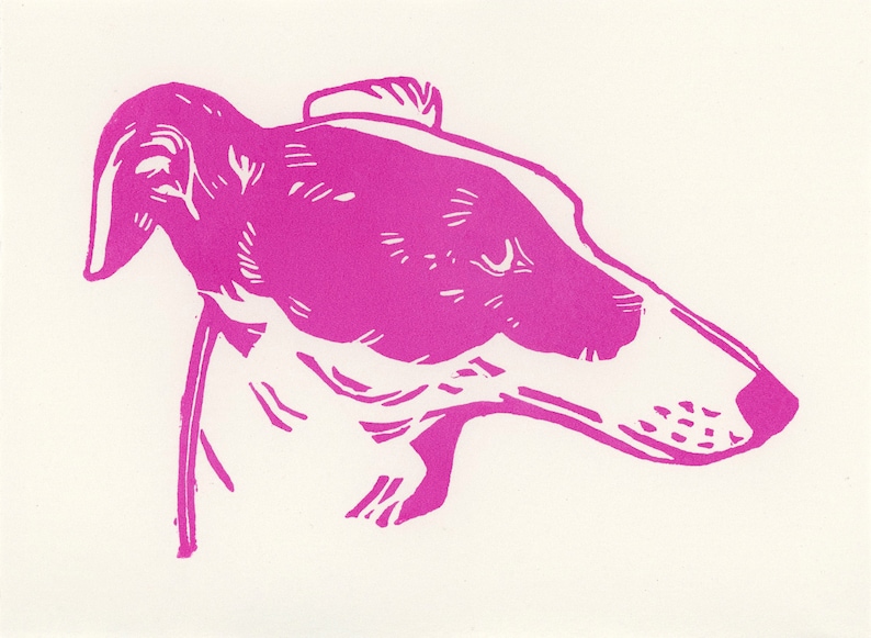 Pink dog linocut print image 1