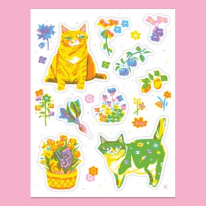 Frühling Katzen Vinyl Aufkleber // Wasserfester Aufkleber - Gestanzter Aufkleber - Katzenaufkleber